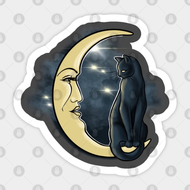 Cat on the moon Sticker by Huldra Tattoo